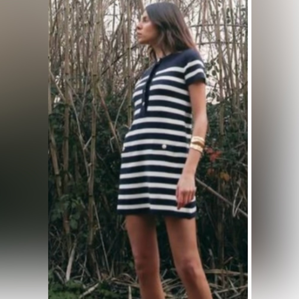 Zara Navy and White Striped Mini Dress